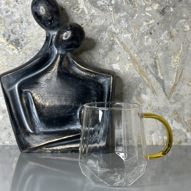 ماگ پیرکس دسته طلایی طرح الماس