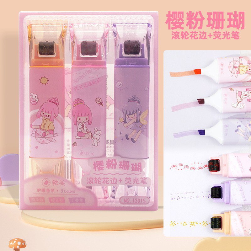 پک هایلایتر و مهر غلطکی 3 عددی دو سر  119-24