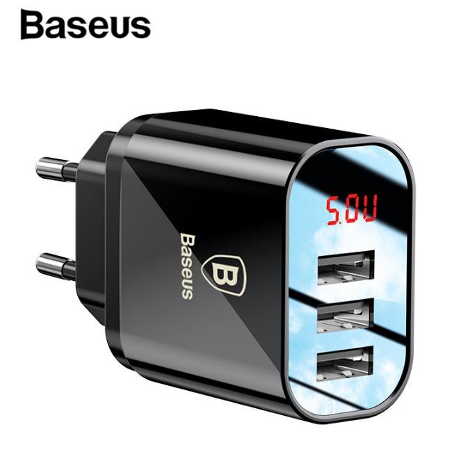 آداپتور 3 پورت هوشمند بیسوس Baseus Mirror Lake Intelligent Digital Display 3USB Travel Charger 3.4A