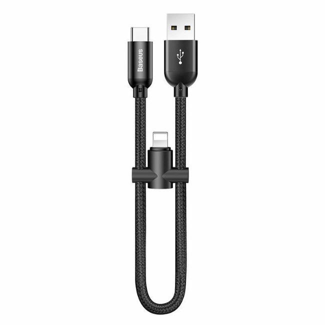 کابل شارژ کوتاه 2 خروجی آیفون و تایپ سی بیسوس Baseus U-shaped Cable