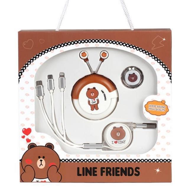 پک هدیه فانتزی خرسی (کابل شارژ 3 خروجی - هولدر انگشتی - هندزفری)