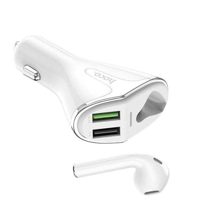 هندزفری بلوتوث و شارژ فندکی دو خروجی هوکو Hoco E47 Traveller Wireless Headset Car Charger