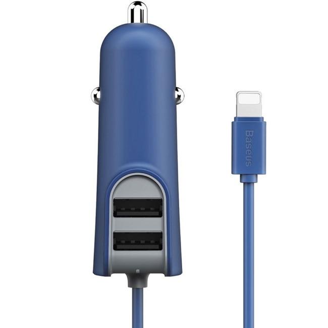 شارژر فندکی 2 خروجی با کابل شارژ آیفون بیسوس Baseus with iOs Cable Multi Car Charger