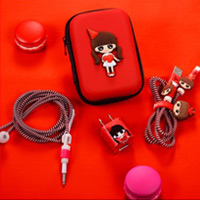 پک محافظ کابل پلاستیکی + کیف هندزفری مستطیل Girl HandsFree Pack