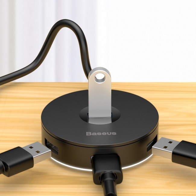 هاب آداپتور چهار خروجی بیسوس مدل Baseus round box hub adapter type-c+usb A to usb3.0*1+usb2.0*3