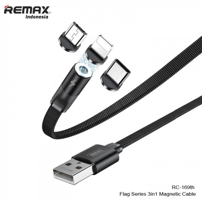 کابل شارژ 3در1 مغناطیسی ریمکس Remax Flag series 2.1A 3in1 magnetic charging cable RC-169TH