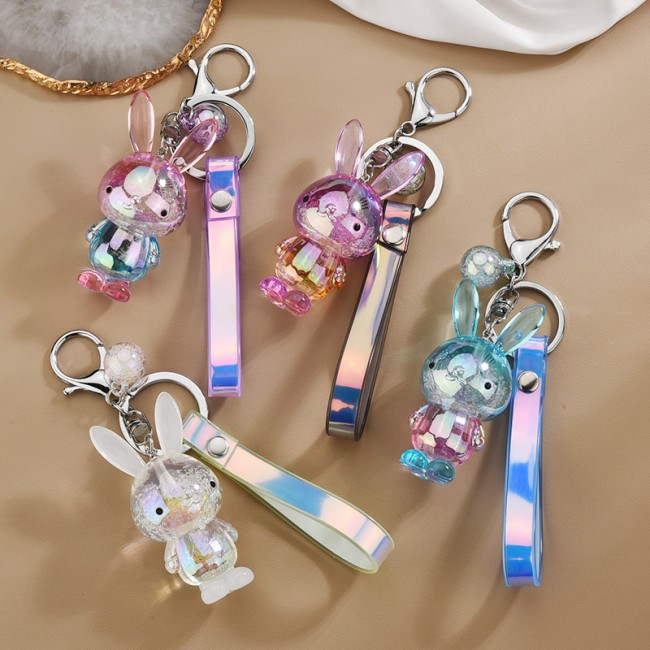 جاسوئیچی اکریلیک خرگوش با بند هولوگرامی Cute acrylic rabbit keychain