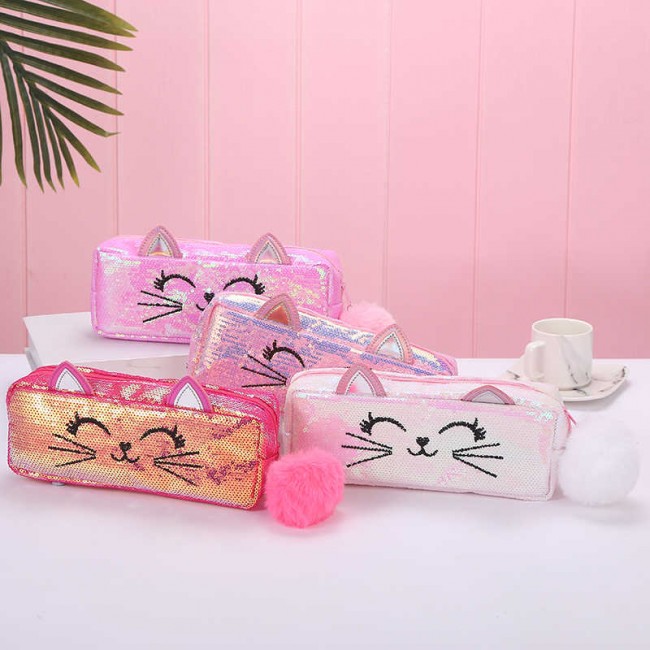 جامدادی پولکی طرح گربه Cute cat sequence design cosmetic bag