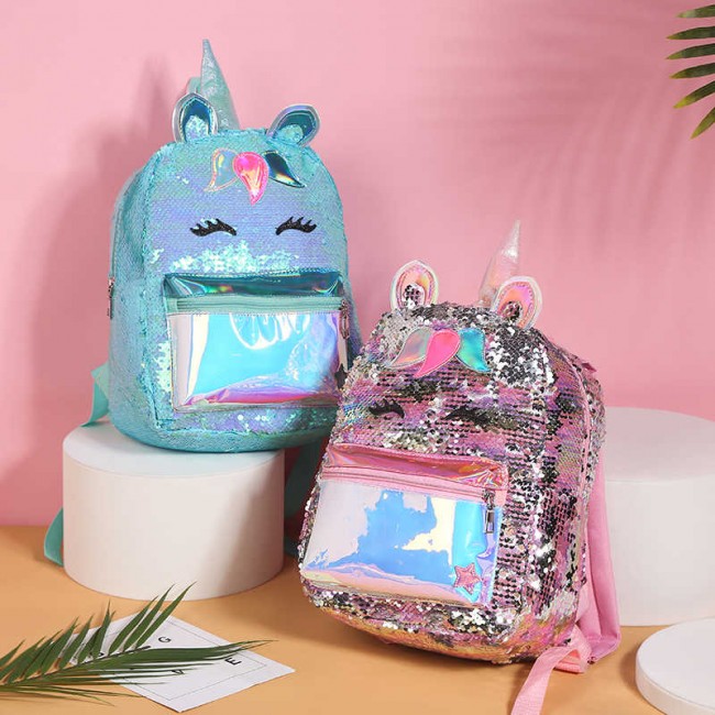 کوله پشتی پولکی اسب تک شاخ با جیب هولوگرامی Mermaid tail unicorn backpack with hologram pocket