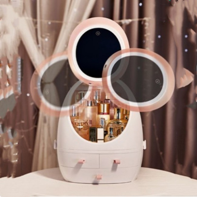 باکس حرفهای لوزام آرایشی Transparent cosmetic organizer with LED light and mirror