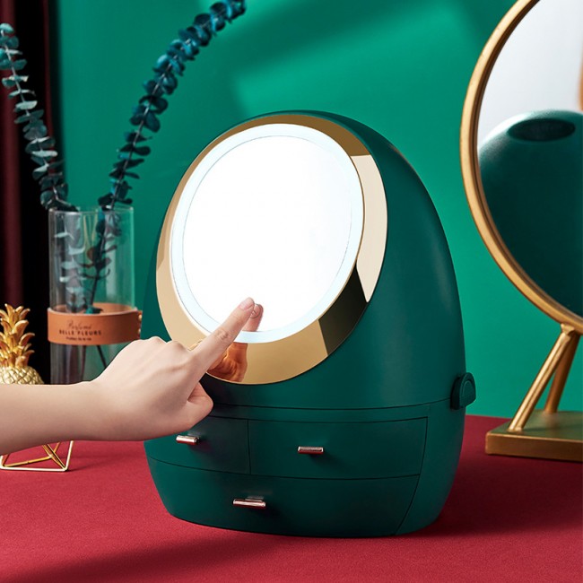 باکس حرفه‌ای لوازم آرایشی آینه‌دار Light luxury desktop cosmetic box with mirror and LED touch