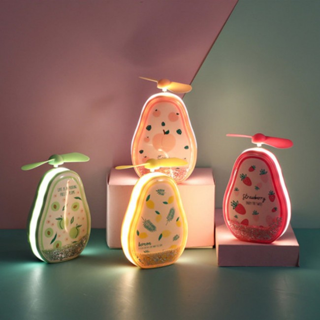 پنکه چراغ دار شارژی همراه با آینه طرح آواکادو