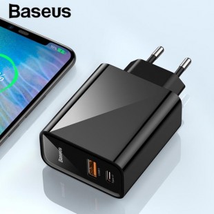 آداپتور دو خروجی یو اس بی بیسوس Baseus Speed Dual QC3.0 Quick charger U+U 30W EU