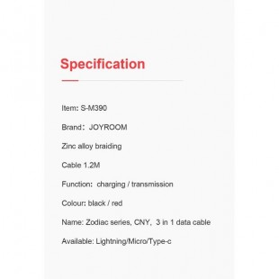 کابل شارژ 3 خروجي لايتنينگ/ميکرو/تايپ سي جويروم Joyroom 3in1 S-M390