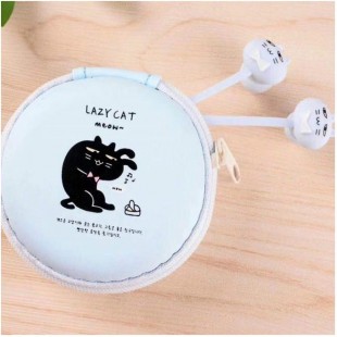 هندزفری فانتزی طرح گربه همراه با کیف نگهدارنده Sibyl Cute Cartoon Cat Wired Headphones With Mic