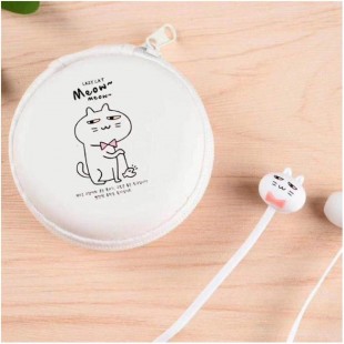 هندزفری فانتزی طرح گربه همراه با کیف نگهدارنده Sibyl Cute Cartoon Cat Wired Headphones With Mic