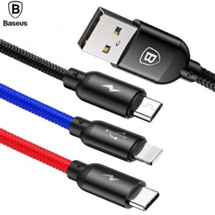کابل شارژ 3 خروجی بیسوس Baseus Three Primary Colors 3-in-1 Cable