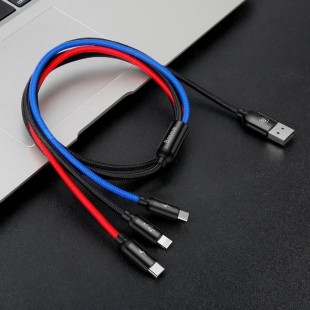 کابل شارژ 3 خروجی بیسوس Baseus Three Primary Colors 3-in-1 Cable