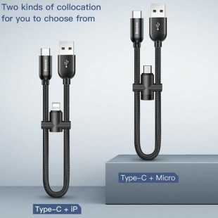 کابل شارژ کوتاه 2 خروجی آیفون و تایپ سی بیسوس Baseus U-shaped Cable