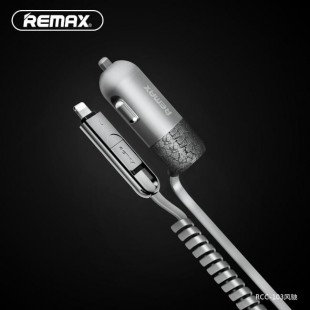 شارژر فندکی ریمکس با کابل شارژ فنری 2 خروجی ریمکس مدل REMAX Finchy RCC103