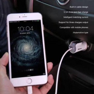 شارژر فندکی 2 خروجی با کابل شارژ آیفون بیسوس Baseus with iOs Cable Multi Car Charger