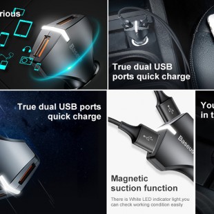 شارژر فندکی 2 خروجی بیسوس Baseus Rocket Dual-USB Car Quick charger