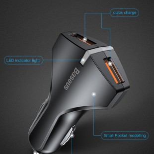 شارژر فندکی 2 خروجی بیسوس Baseus Rocket Dual-USB Car Quick charger