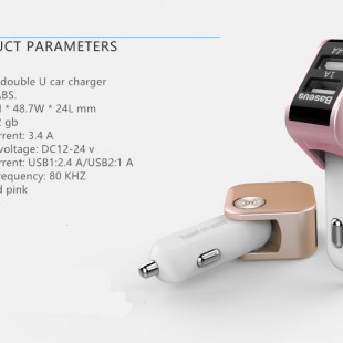 شارژر فندکی Baseus Sadis Car charger Cable USB شارژر فندکی دو پورت 5V 3.4A + نمایشگر بیسوس