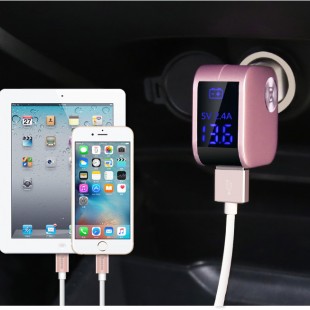 شارژر فندکی Baseus Sadis Car charger Cable USB شارژر فندکی دو پورت 5V 3.4A + نمایشگر بیسوس