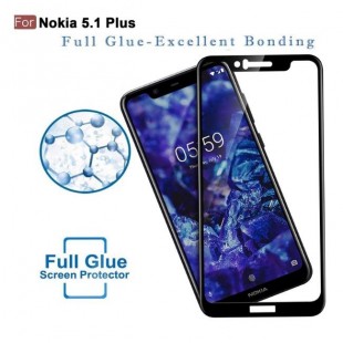فول گلس تمام چسب گوشی نوکیا Full Glass Nokia 5.1 Plus