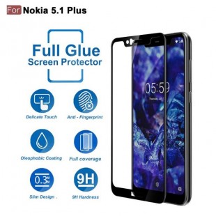 فول گلس تمام چسب گوشی نوکیا Full Glass Nokia 5.1 Plus