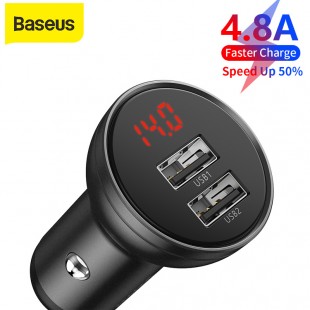 شارژر فندکی بیسوس مدل Baseus Digital Display Dual USB 4.8A Car Charger 24W with Three Primary Colors 3-in-1 Cable USB 1.2M