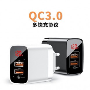 آداپتور دو خروجی یو اس بی با صفحه نمایش دیجیتال بیسوس مدل Baseus Mirror Lake Dual QC Digital Display quick Charger A+A EU CCJMHA-A01