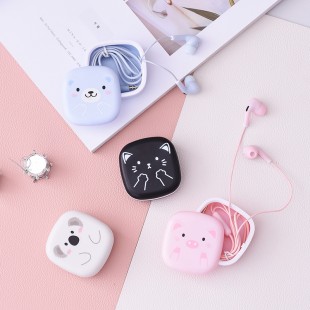 هندزفری فانتزی طرح حیوانات بامزه Cute animal cartoon wired earphone with square storage box XY30