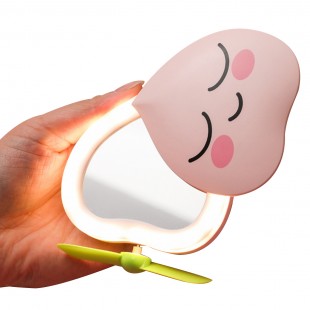 آینه فن‌دار و چراغ‌دار طرح هلو Peach design portable mini fan, mirror and LED lamp