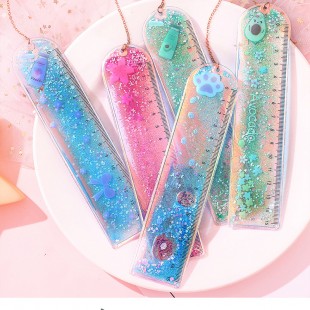 خط‌کش آکواریومی Cute flower liquid glitter ruler