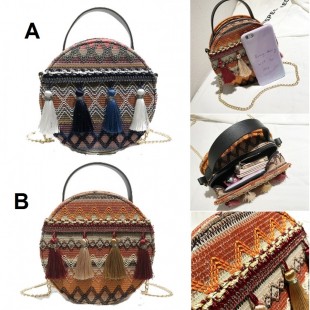 کیف دستی گلدوزی طرح سنتی Ethnic embroide design round shaped purse