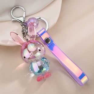 جاسوئیچی اکریلیک خرگوش با بند هولوگرامی Cute acrylic rabbit keychain