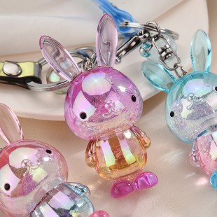جاسوئیچی اکریلیک خرگوش با بند هولوگرامی Cute acrylic rabbit keychain