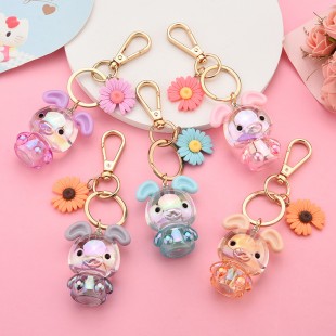 جاسوئیچی طرح خرگوش و گل Cute rabbit with daisy flower keychain