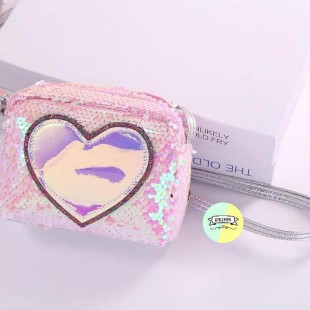 کیف دوشی پولکی با قلب هولوگرامی Holographic heart and movable sequence cross body bag