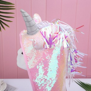 کوله پشتی پولکی اسب تک شاخ کلاهدار Unicorn sequins backpack hooded