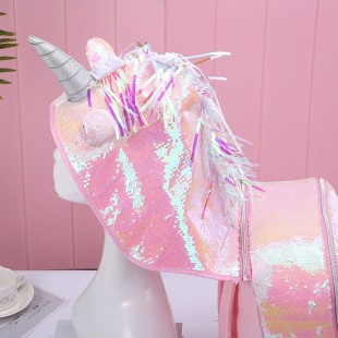 کوله پشتی پولکی اسب تک شاخ کلاهدار Unicorn sequins backpack hooded