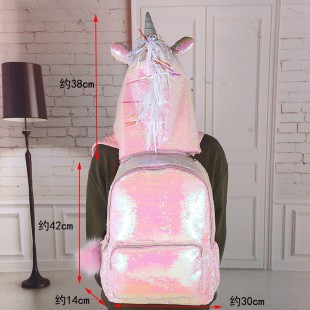 کوله پشتی پولکی اسب تک شاخ کلاهدار Unicorn sequins backpack hooded