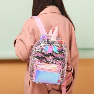 کوله پشتی پولکی اسب تک شاخ با جیب هولوگرامی Mermaid tail unicorn backpack with hologram pocket