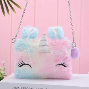 کیف دوشی اسب تک شاخ خزدار Unicorn cartoon plush cross body bag