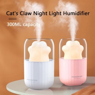 دستگاه بخور طرح پنجه گربه Cute cat claw mini ultrasonic humidifier LED night light 300ML portable USB essential oil air humidifier