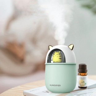 دستگاه بخور سرد طرح گربه Cute cat USB essential oil cool mist maker with LED light night humidifier