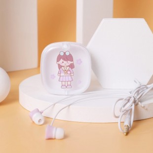 هندزفری طرح دختر کارتونی Cute girl XY-51 wired earphone with storage box