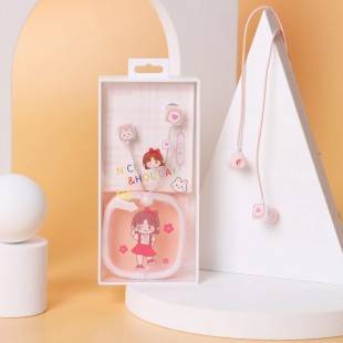 هندزفری طرح دختر کارتونی Cute girl XY-51 wired earphone with storage box